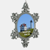 kerstversiering vuurtoren tin sneeuwvlok ornament (Links)