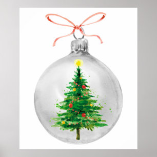 Kerstversiering waterverf met kerstbomen poster