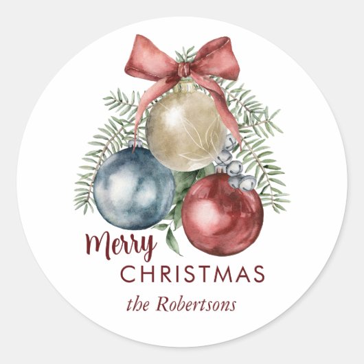 Kerstversiering Waterverf Vakantie Ronde Sticker (Voorkant)
