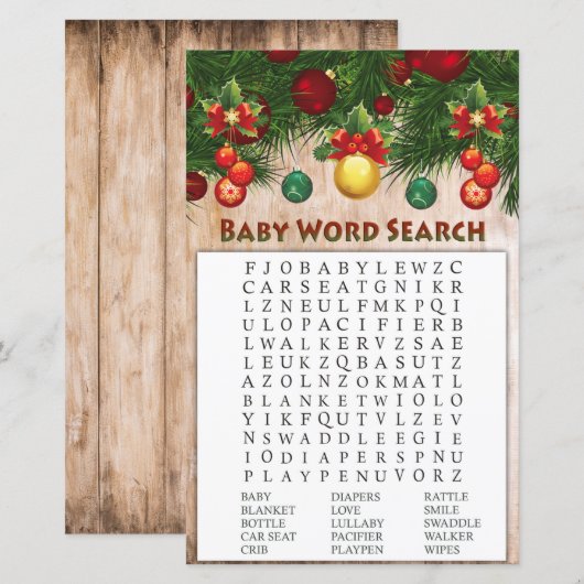 kerstversieringen Baby shower Word Search Game (Voorkant / Achterkant)