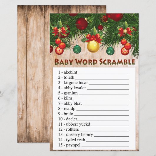 kerstversieringen Baby word scramble game (Voorkant / Achterkant)