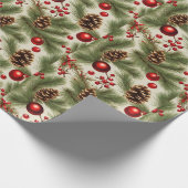 Kerstversieringen, dennenappels, dennentakken cadeaupapier (Hoek)