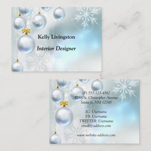 kerstversieringen en sneeuwvlokken visitekaartje (Voorkant / Achterkant)