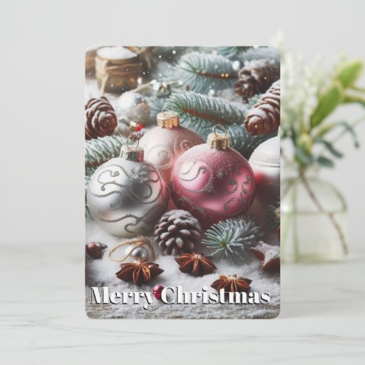 Kerstversieringen en -takken feestdagenkaart (Staand voorkant)