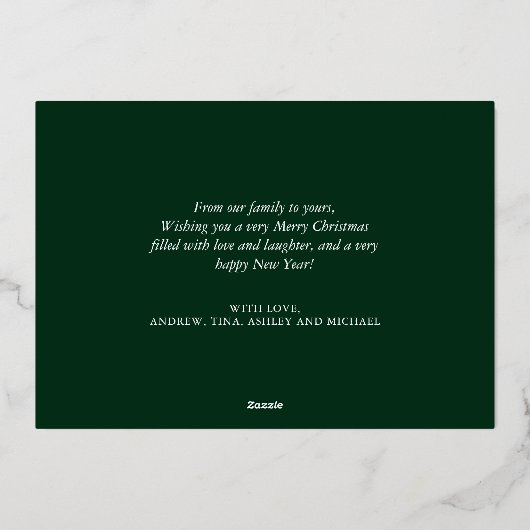 Kerstversieringen Familie Foto's Groen Goud Folie Feestdagenkaart (Achterkant)