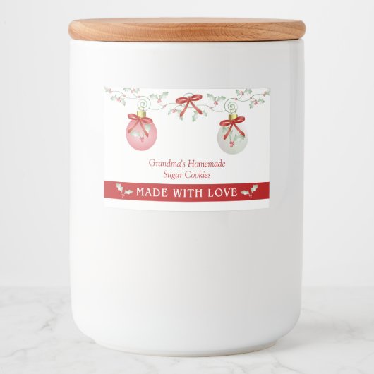 Kerstversieringen Holly Berries Voedselcontainer Etiket (Voorkant)