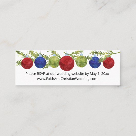 Kerstversieringen, huwelijkswebsite RSVP Mini Visitekaartje (Voorkant)