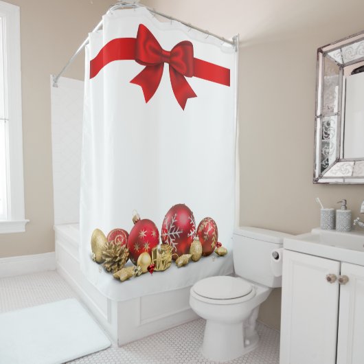 Kerstversieringen in rood en goud douchegordijn (In situ)