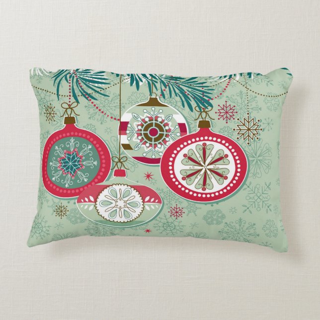 Kerstversieringen met blauwe en rode retro accent kussen (Achterkant)