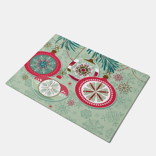 Kerstversieringen met blauwe en rode retro deurmat (Schuin)