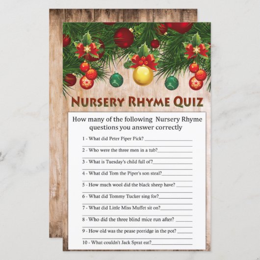kerstversieringen Nursery Rhyme Quiz game (Voorkant / Achterkant)