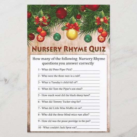 kerstversieringen Nursery Rhyme Quiz game (Voorkant)