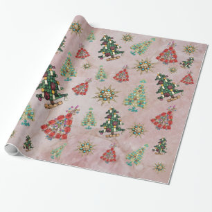 kerstversieringen op Roos kwartz-omslagpapier Cadeaupapier