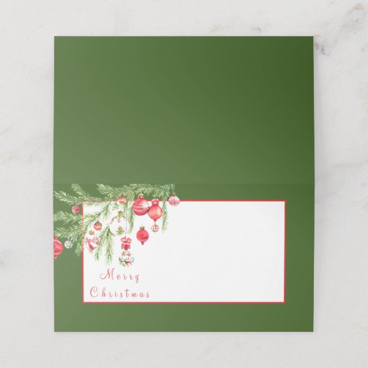 Kerstversieringen op tak plaatskaartje (Buitenkant ongevouwen)