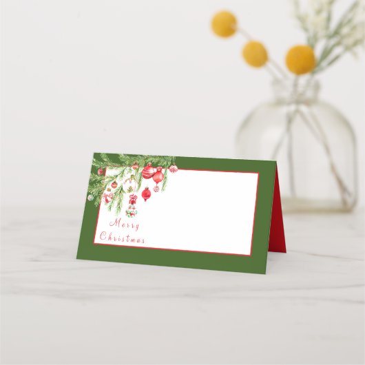 Kerstversieringen op tak plaatskaartje (Voorkant)