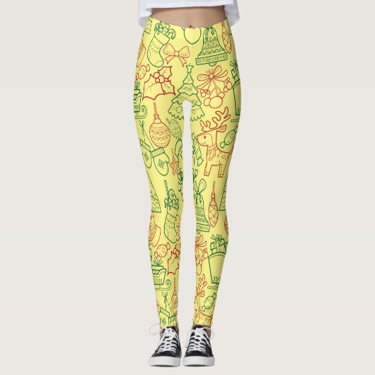 Kerstversieringen Patroon 02 L Geel BG Leggings (Voorkant)
