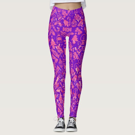 Kerstversieringen pattern.pink.07 B Paarse BG Leggings (Voorkant)