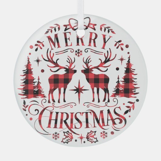 Kerstversieringen, Rendieren Kerstbomen Glas Ornament (Voorkant)