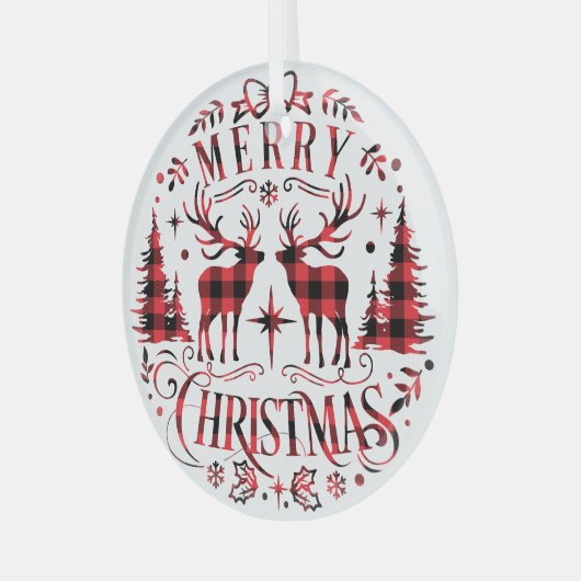 Kerstversieringen, Rendieren Kerstbomen Glas Ornament (Voorkant links)