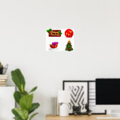 kerstversieringen tegen witte achtergrond poster (Thuiskantoor)