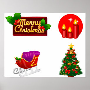 kerstversieringen tegen witte achtergrond poster