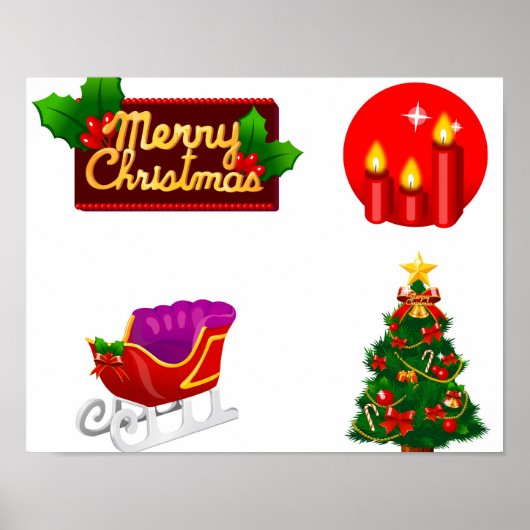 kerstversieringen tegen witte achtergrond poster (Voorkant)