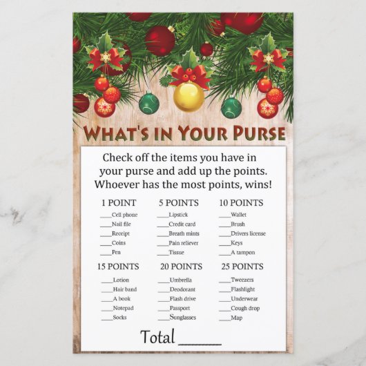 kerstversieringen Wat zit er in je handtas? (Voorkant)