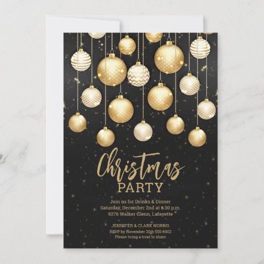 Kerstversieringen Zwart en Goud Kaart (Voorkant)