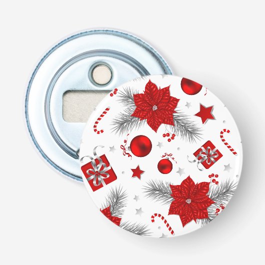 kerstversieringspatroon button flesopener (Voorkant)