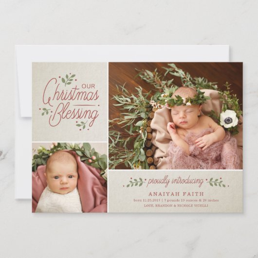 Kerstverslaafden Foto geboorteaankondiging | Tan Feestdagenkaart (Voorkant)