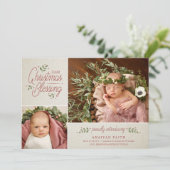 Kerstverslaafden Foto geboorteaankondiging | Tan Feestdagenkaart (Staand voorkant)