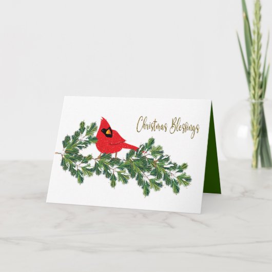 Kerstverslaafden rode kardinaal op de pine tak feestdagen kaart (Voorkant)