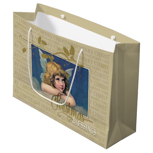 Kerstverslaafden Vintage Angel Groot Cadeauzakje (Voorkant Gekanteld)