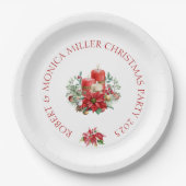 Kerstvibe bloemen & rode kaarsen boeket papieren bordje (Voorkant)