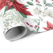 Kerstvibe waterverven, bladeren, vogels cadeaupapier (Rol Hoek)