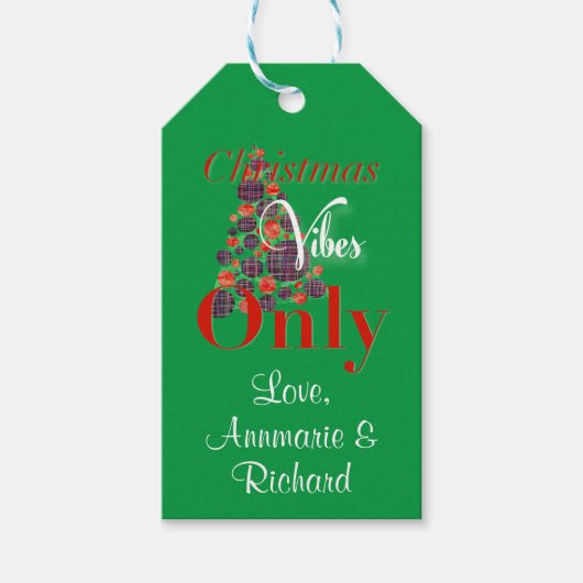 kerstvibes alleen Abstracte rode groene boom Cadeaulabel (Voorkant)