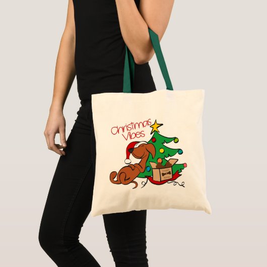 Kerstvibes Dachshund Dog Canvas tas (Voorkant (product))