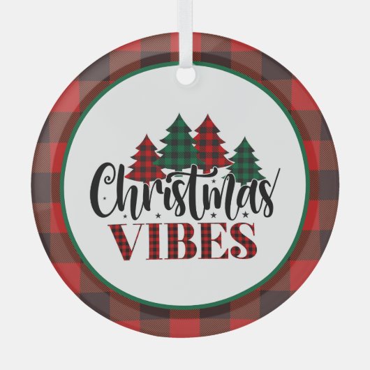 Kerstvibes met zwart en rood geplakt glas ornament (Voorkant)