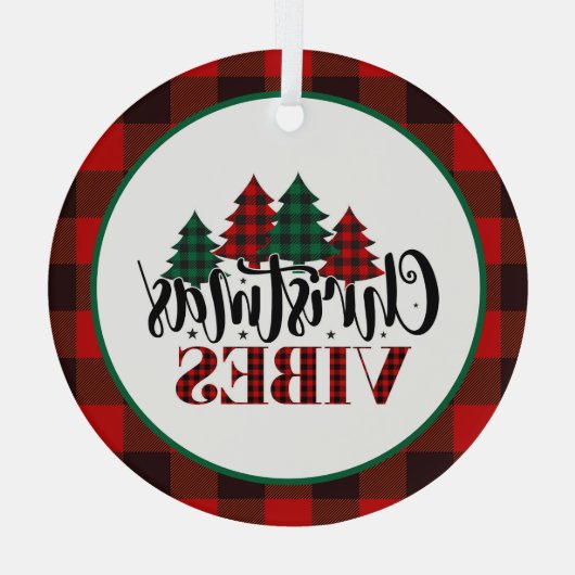 Kerstvibes met zwart en rood geplakt glas ornament (Achterkant)