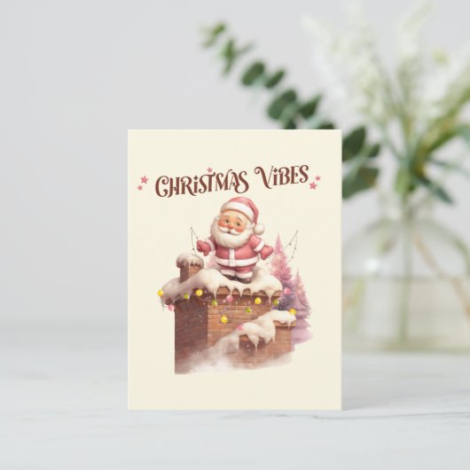 Kerstvibes Roze Kerstman Briefkaart (Staand voorkant)