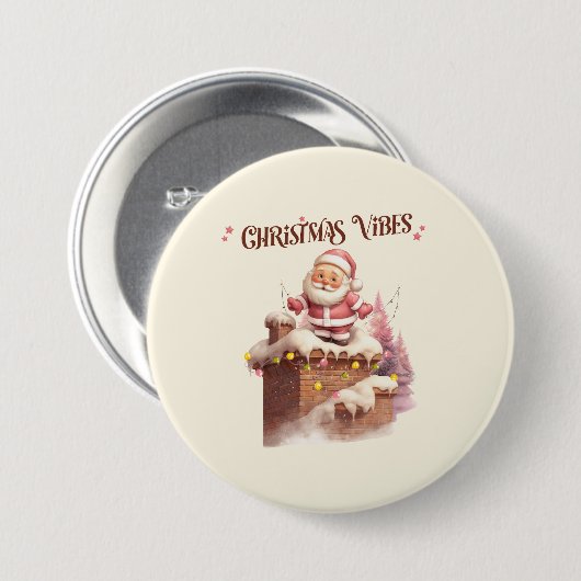 Kerstvibes Roze Kerstman Ronde Button 7,6 Cm (Voorkant /achterkant)