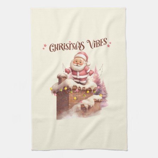 Kerstvibes Roze Kerstman Theedoek (Verticaal)
