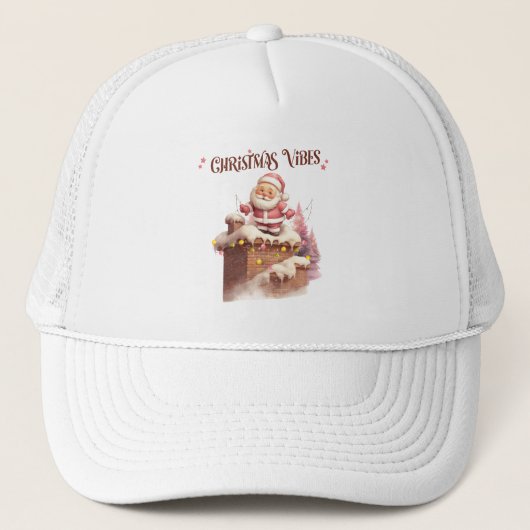 Kerstvibes Roze Kerstman Trucker Pet (Voorkant)