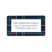 kerstviering blauw vakantieadres etiket (Voorkant)