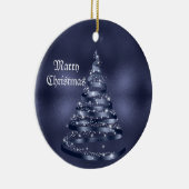 Kerstviering Glanzend Blauwe Lint Boom Keramisch Ornament (Rechts)