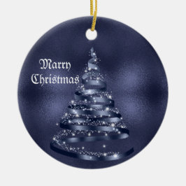 Kerstviering Glanzend Blauwe Lint Boom Keramisch Ornament