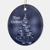 Kerstviering Glanzend Blauwe Lint Boom Keramisch Ornament (Links)