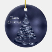 Kerstviering Glanzend Blauwe Lint Boom Keramisch Ornament (Achterkant)