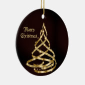 Kerstviering Glanzend Gouden Lint Boom Keramisch Ornament (Rechts)