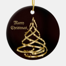 Kerstviering Glanzend Gouden Lint Boom Keramisch Ornament